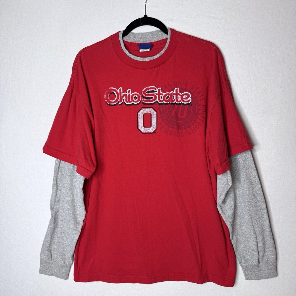 Vtg 90s Layered Ohio‎ State University Long Sleeve T-Shirt  Mens XL Retro Cotton